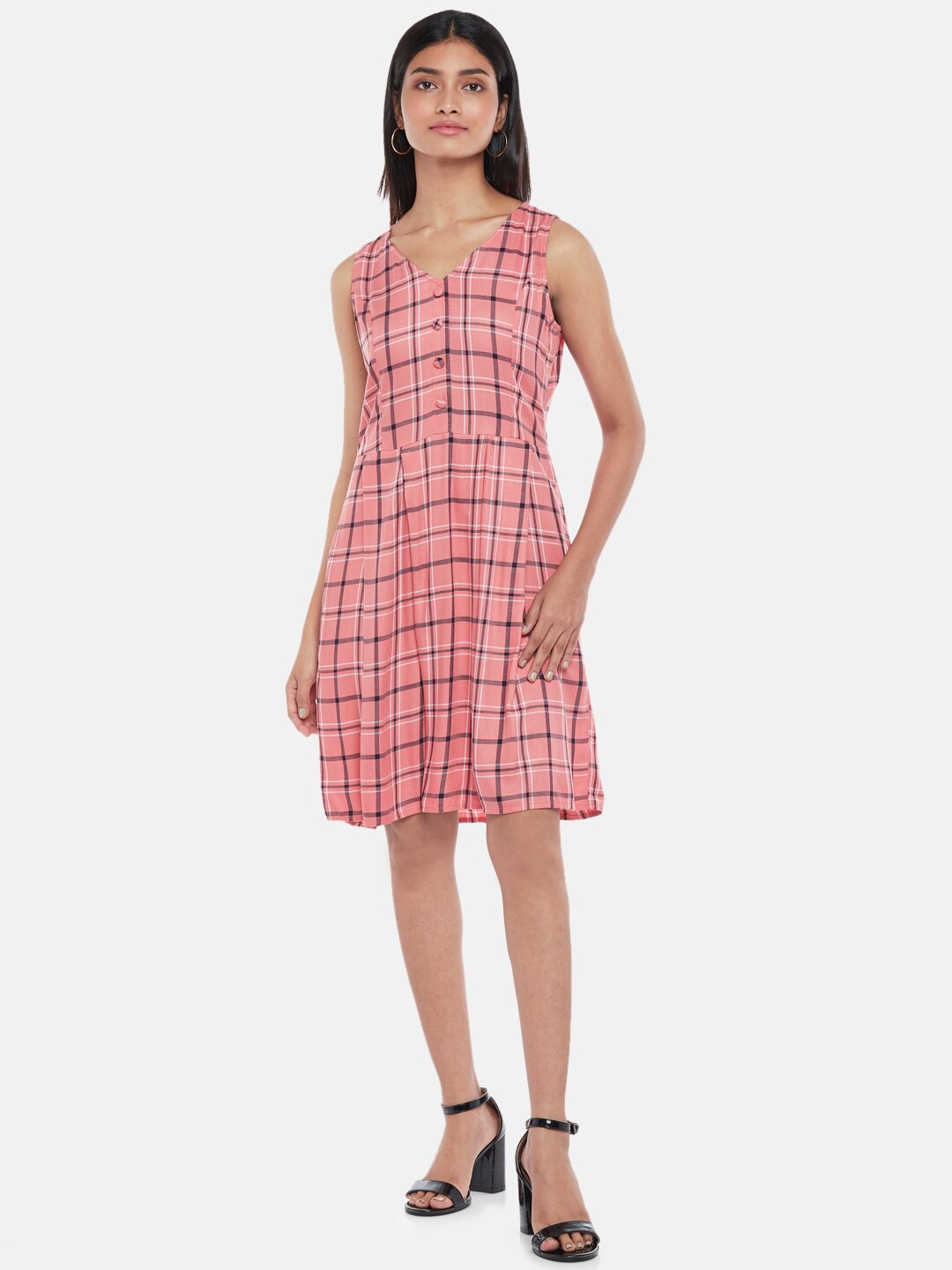 

People Women Pink Checked A-Line Dress