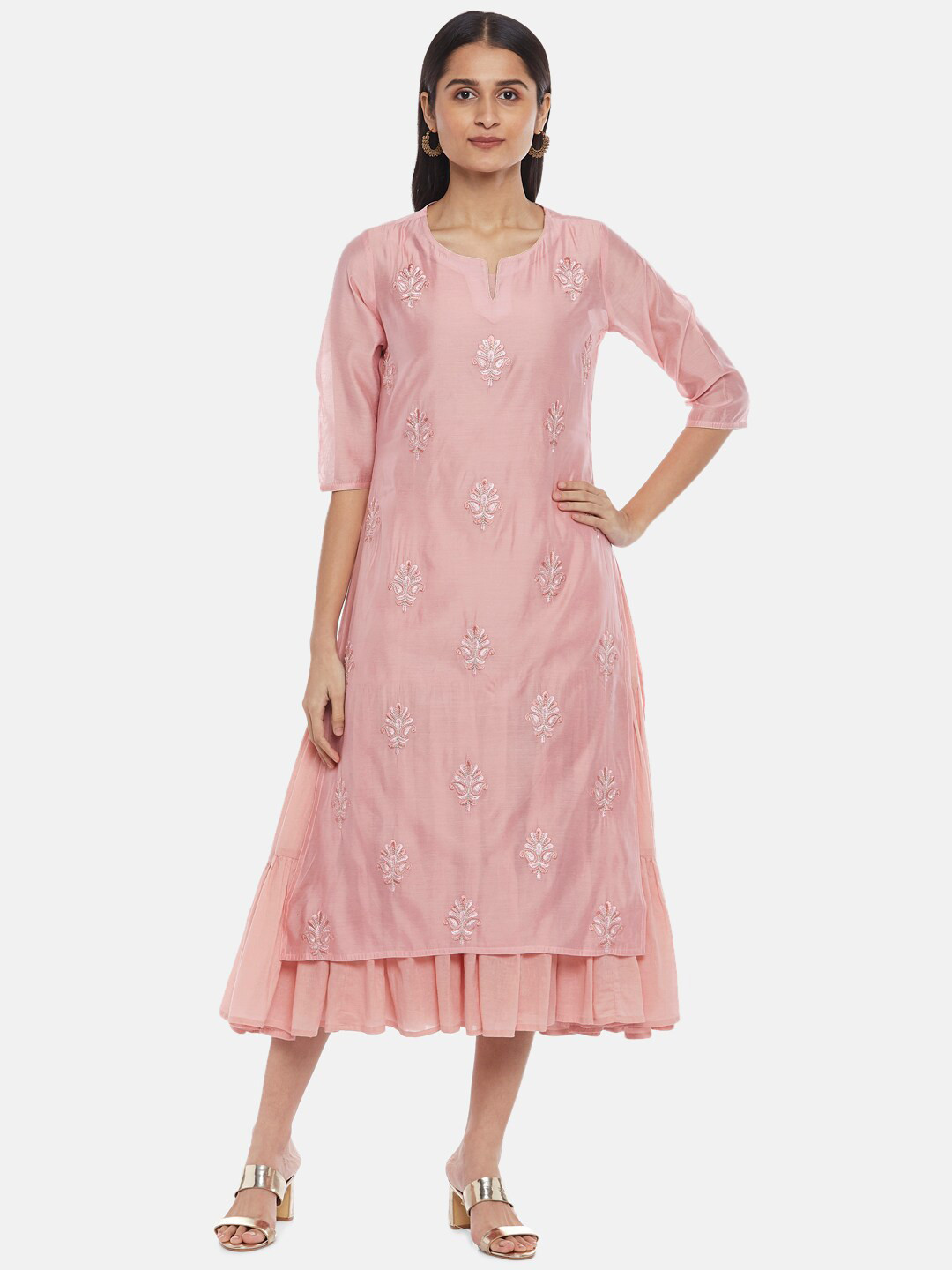 

RANGMANCH BY PANTALOONS Women Pink Floral Embroidered A-Line Maxi Dress