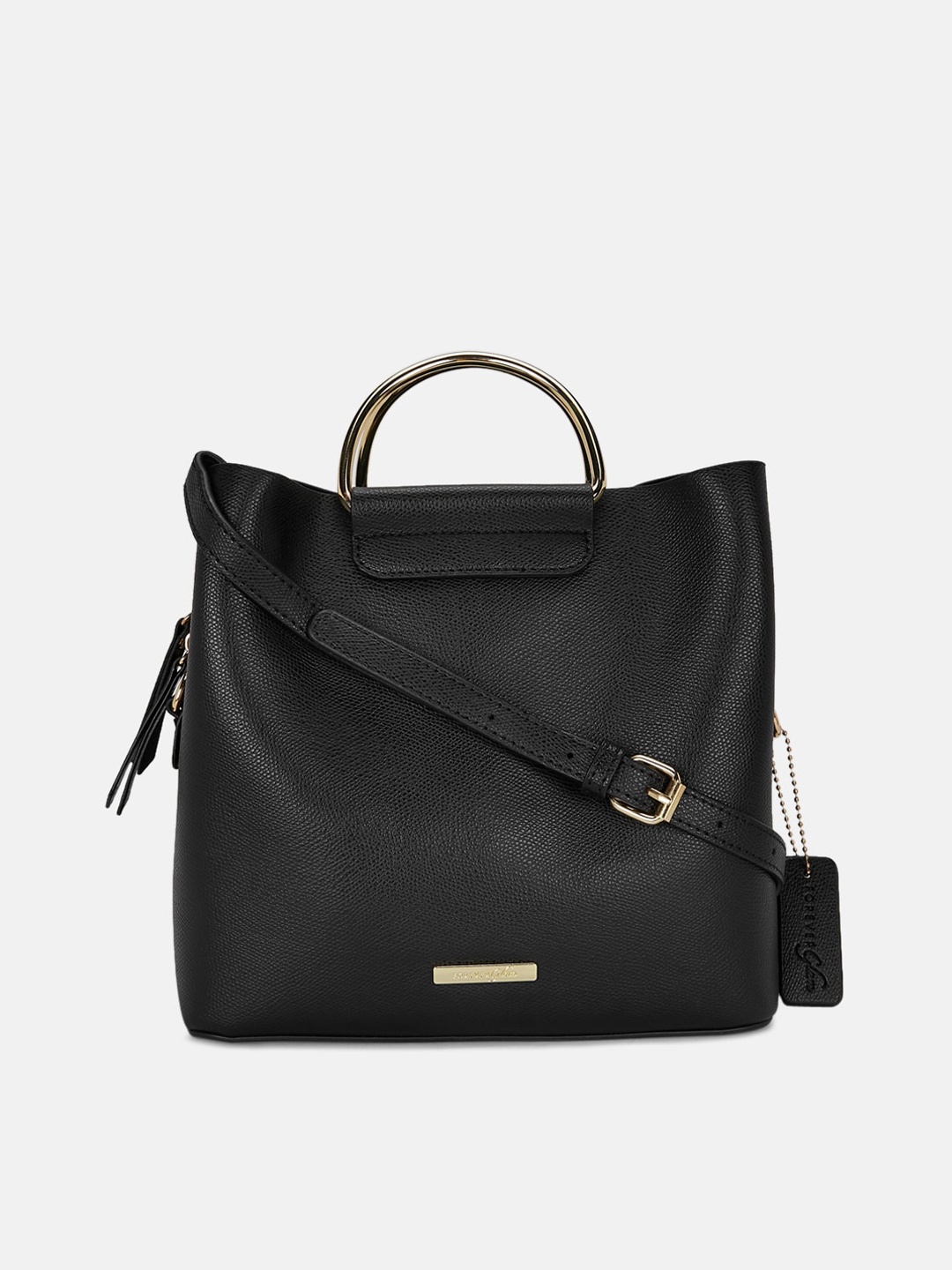 

Forever Glam by Pantaloons Black Solid PU Structured Handheld Bag with Tasselled