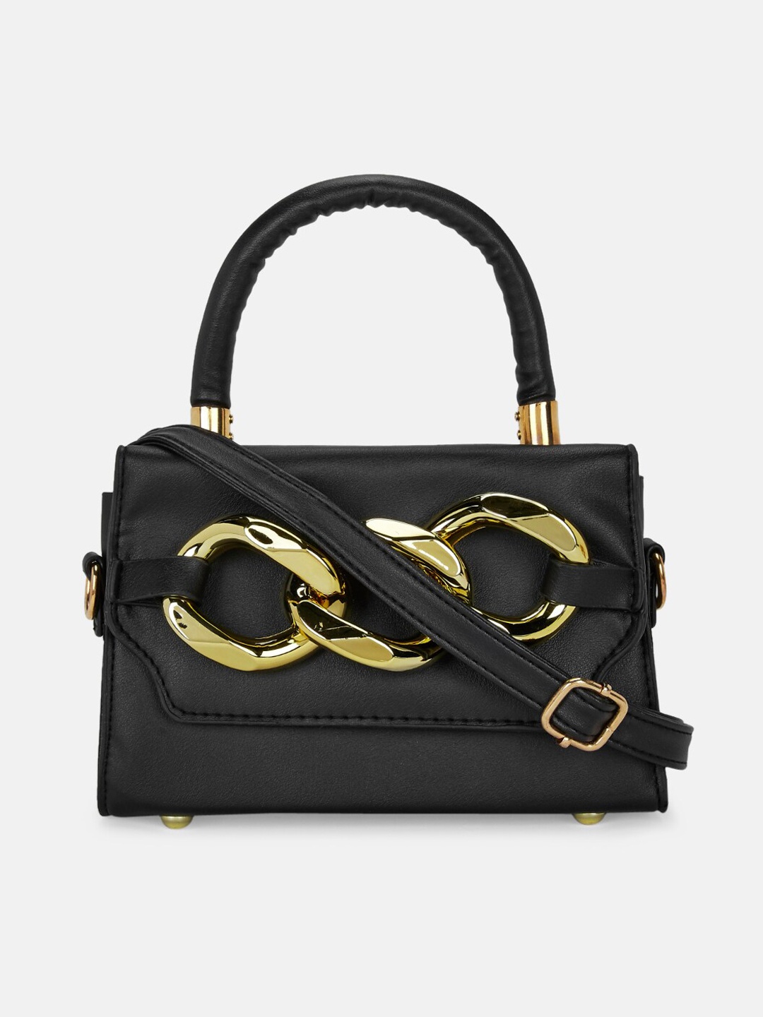 

Forever Glam by Pantaloons Black PU Structured Satchel with Bow Detail