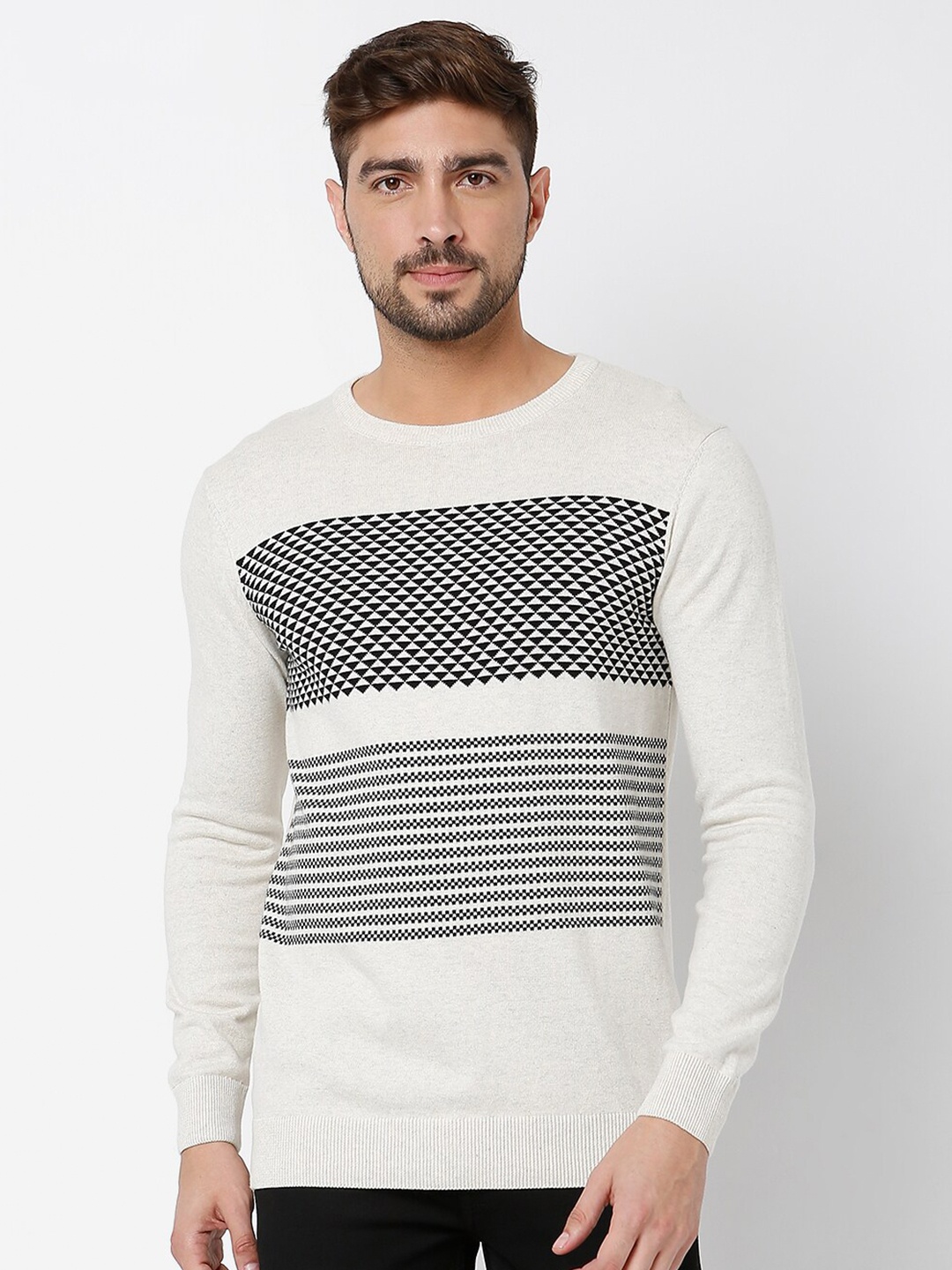 

Mufti Men Beige Printed Pullover