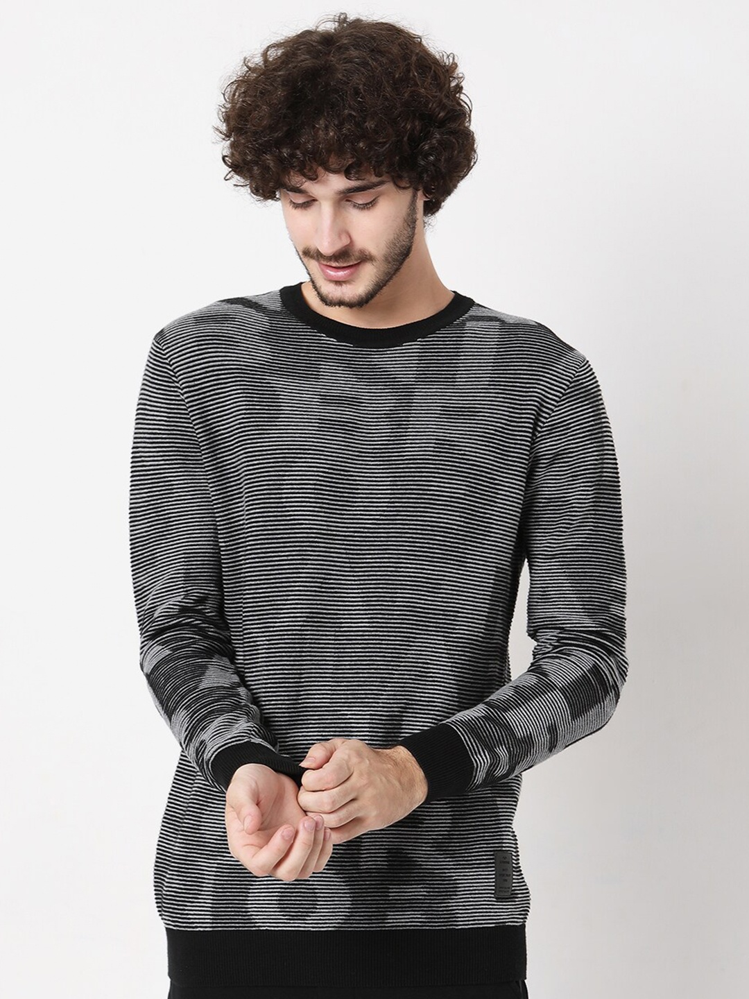 

Mufti Men Grey Striped Pullover