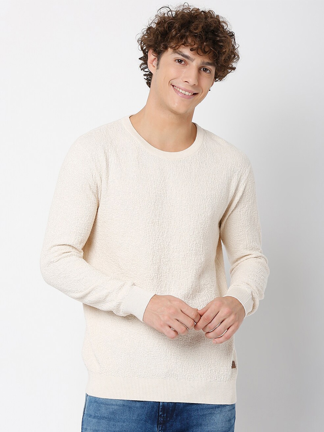 

Mufti Men Beige Solid Long Sleeves Pullover