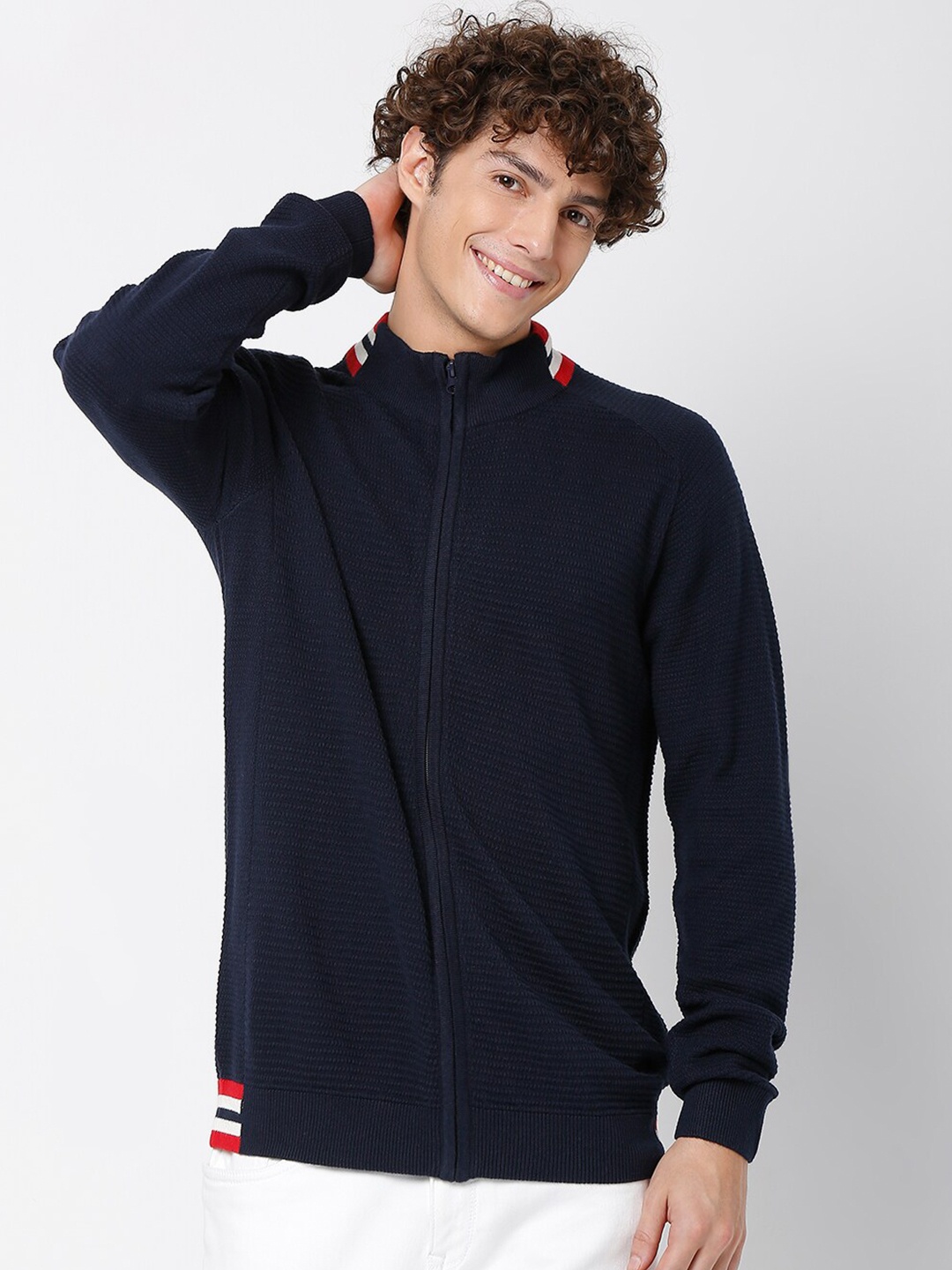 

Mufti Men Navy Blue Pure Cotton Pullover