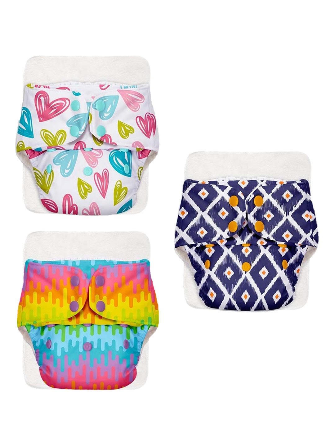 

SuperBottoms Infant Set Of 3 Printed Sustainable Reusable Cloth Diapers, Multi