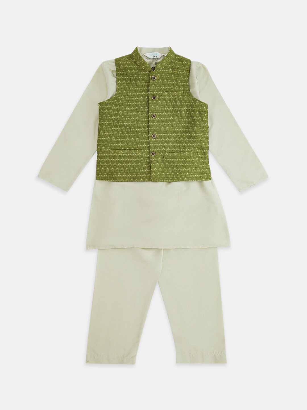 

indus route by Pantaloons Boys Lime Green Kurta & Pyjamas with Nehru Jacket