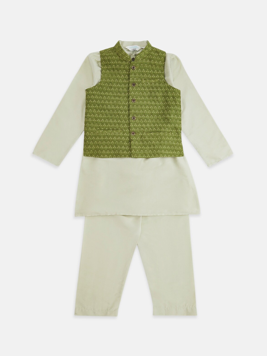 

indus route by Pantaloons Boys Lime Green Kurta with Pyjamas & Nehru Jacket