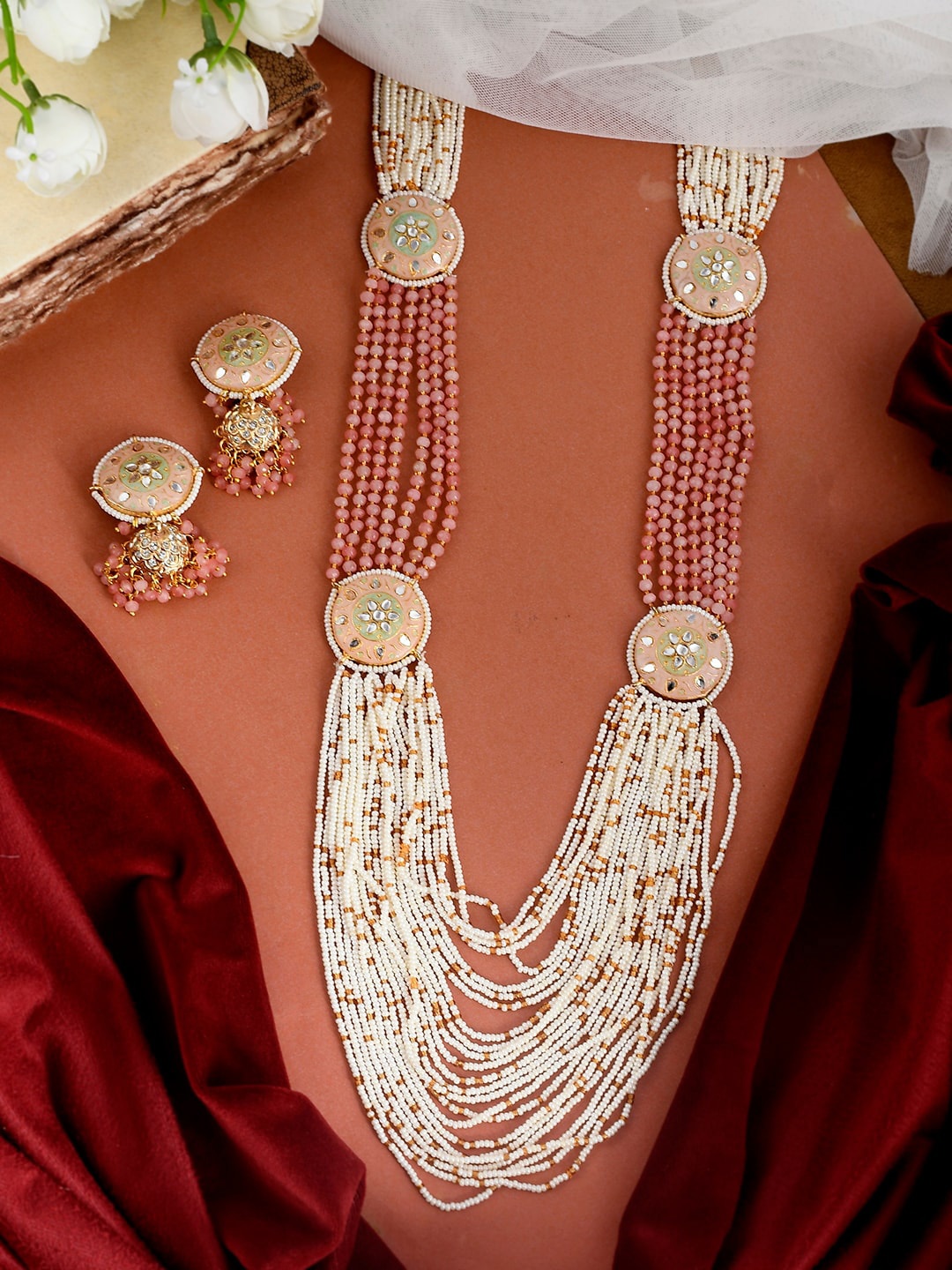 

DASTOOR Women Peach and White Jewellery Set