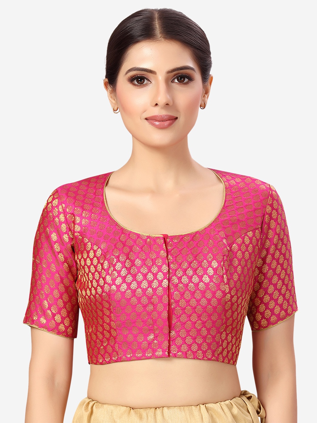 

Studio Shringaar Pink Woven Design Brocade Saree Blouse