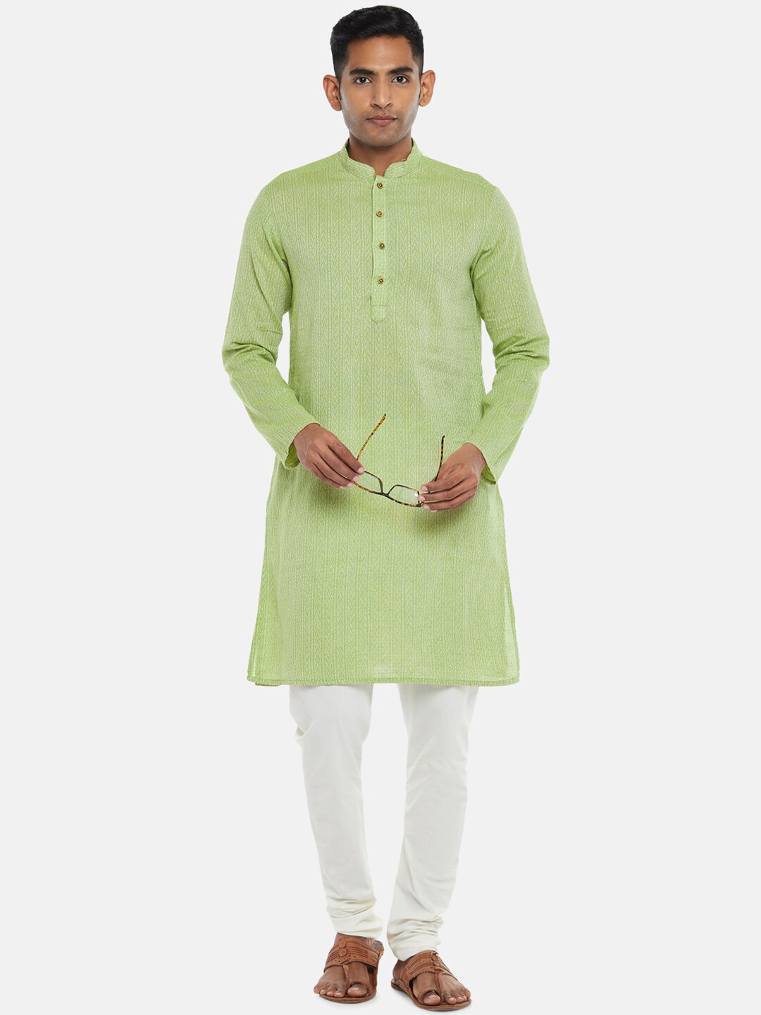 

indus route by Pantaloons Men Green Straight Kurta