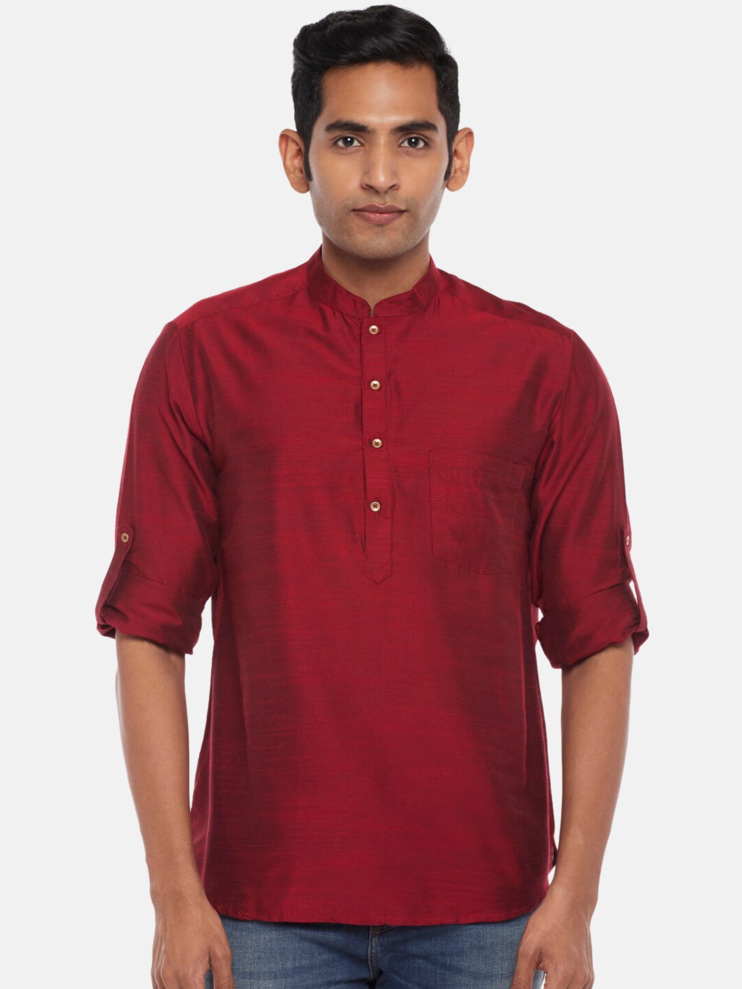 

indus route by Pantaloons Men Maroon Solid Short Kurta