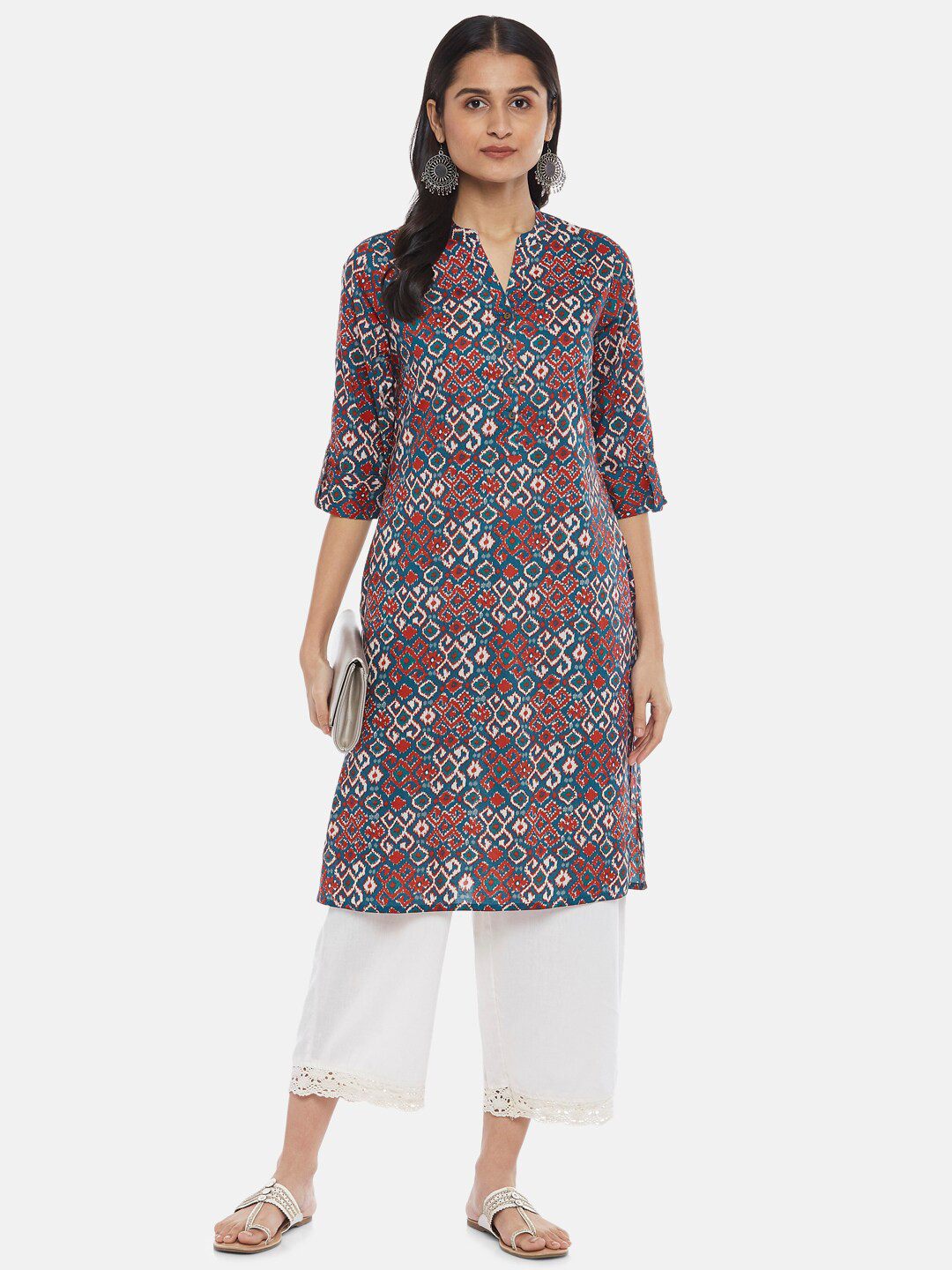 

RANGMANCH BY PANTALOONS Women Navy Blue & Red Ethnic Motifs Printed Kurta