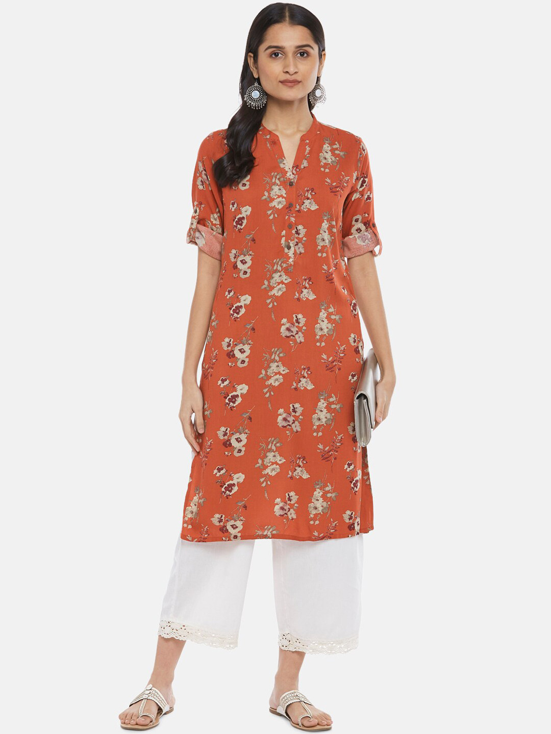 

RANGMANCH BY PANTALOONS Women Rust Floral Printed Kurta