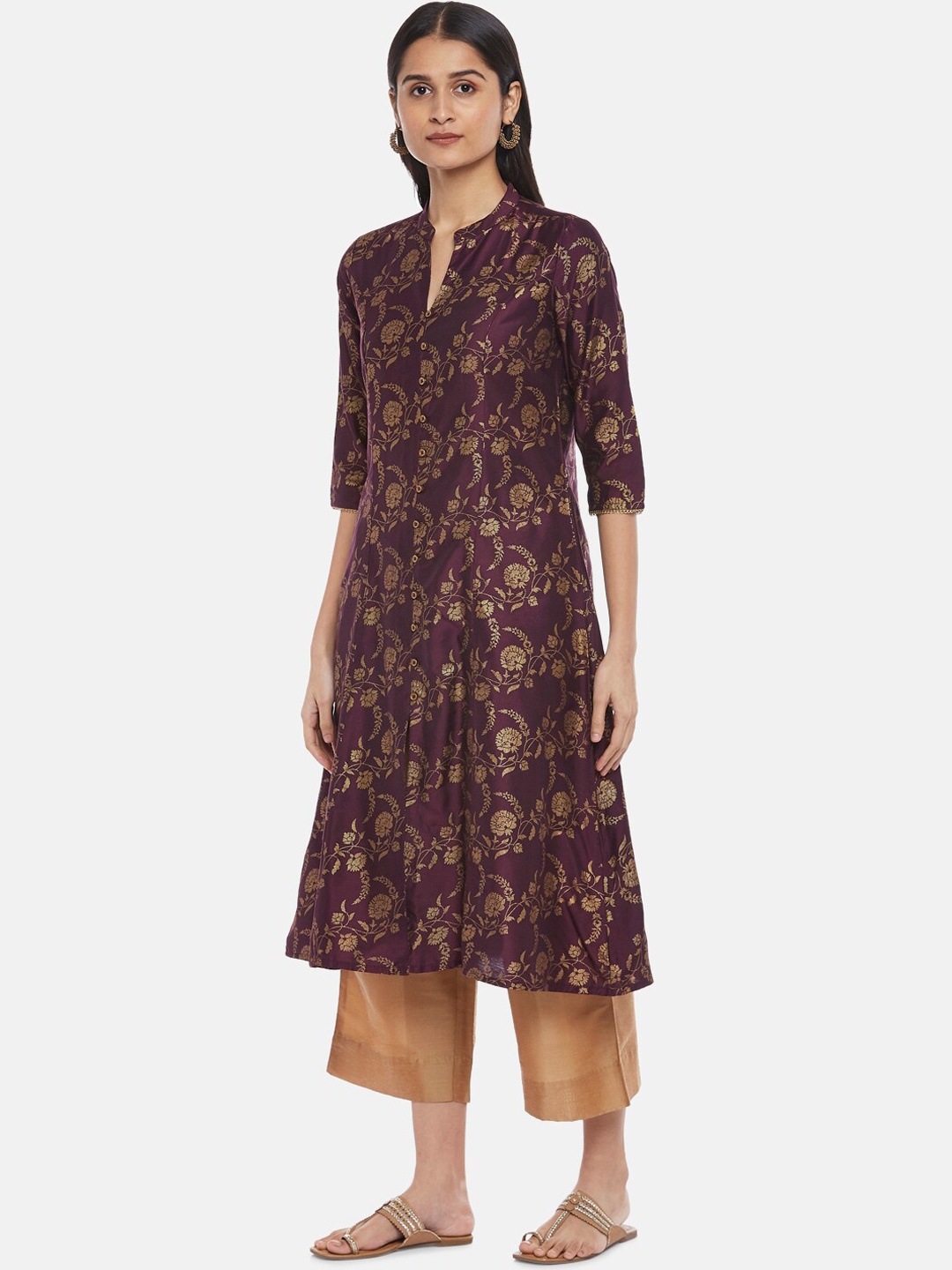 

RANGMANCH BY PANTALOONS Women Mauve Floral Printed Kurta