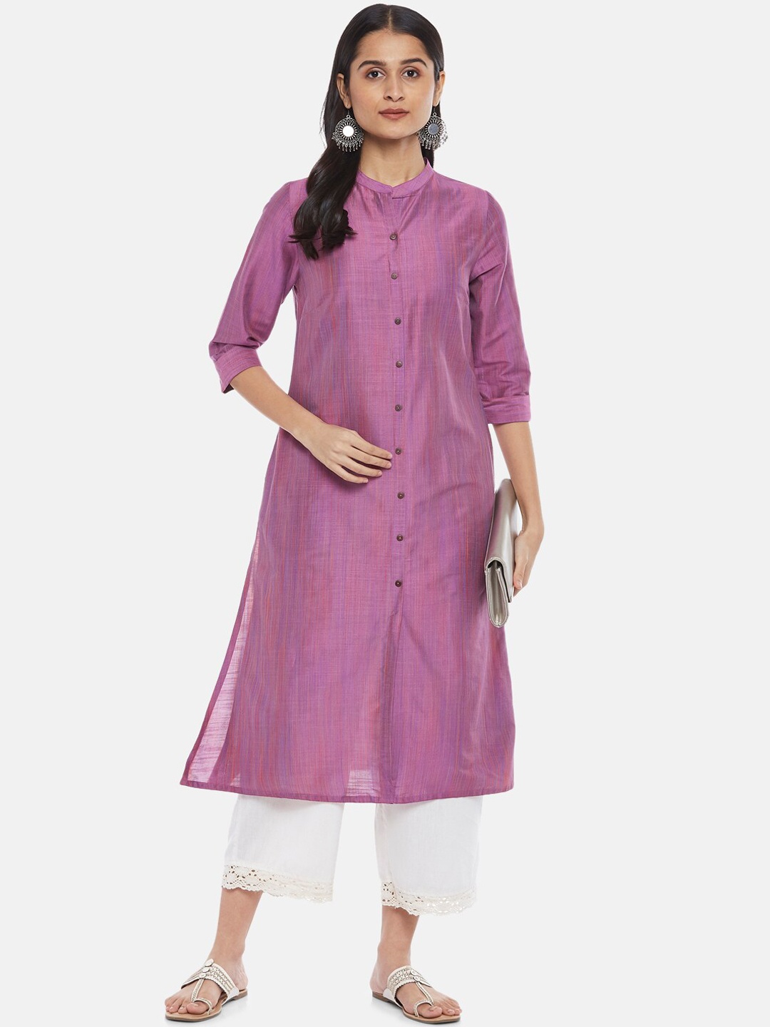 

RANGMANCH BY PANTALOONS Women Mauve Thread Work Kurta