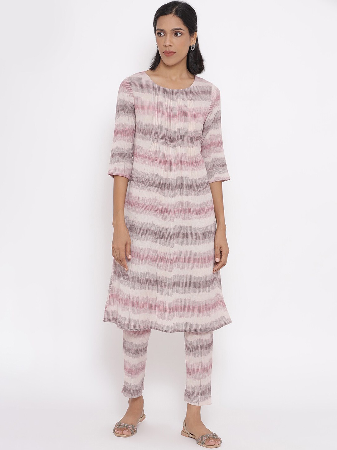 

W Printed Cotton Co-Ord Kurta Set With Slim Pant, Pink