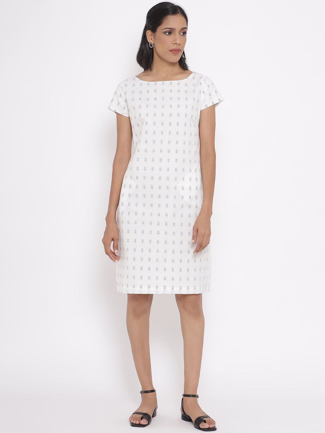 

W Women White Geometric Printed Sheath Dress