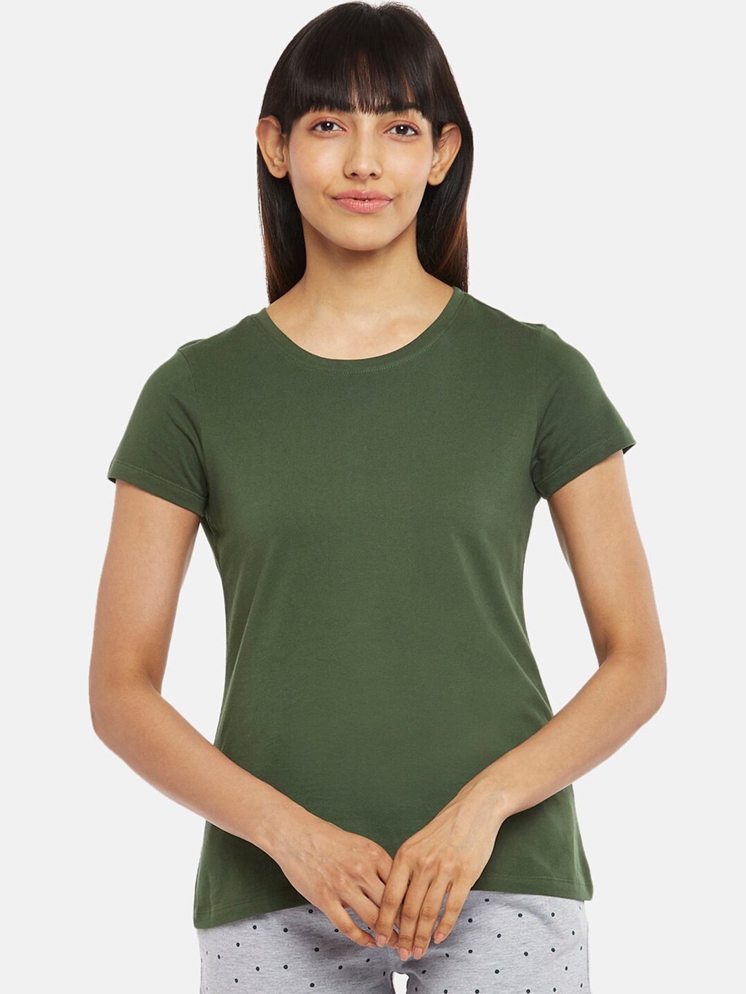 

Dreamz by Pantaloons Women Green Round Neck Lounge Tshirts
