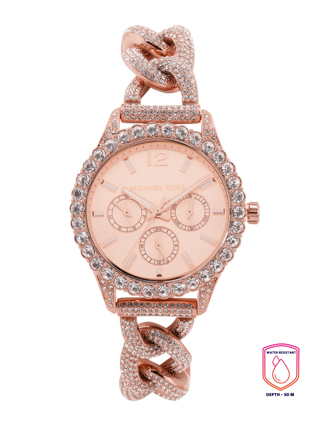 

Michael Kors Women Rose Gold-Toned Embellished Analogue Watch MK4654