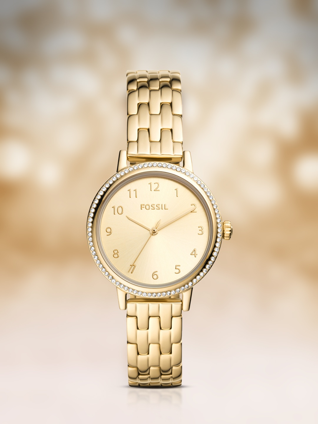

Fossil Women Gold-Toned Embellished Dial & Stainless Steel Bracelet Analogue Watch BQ3655
