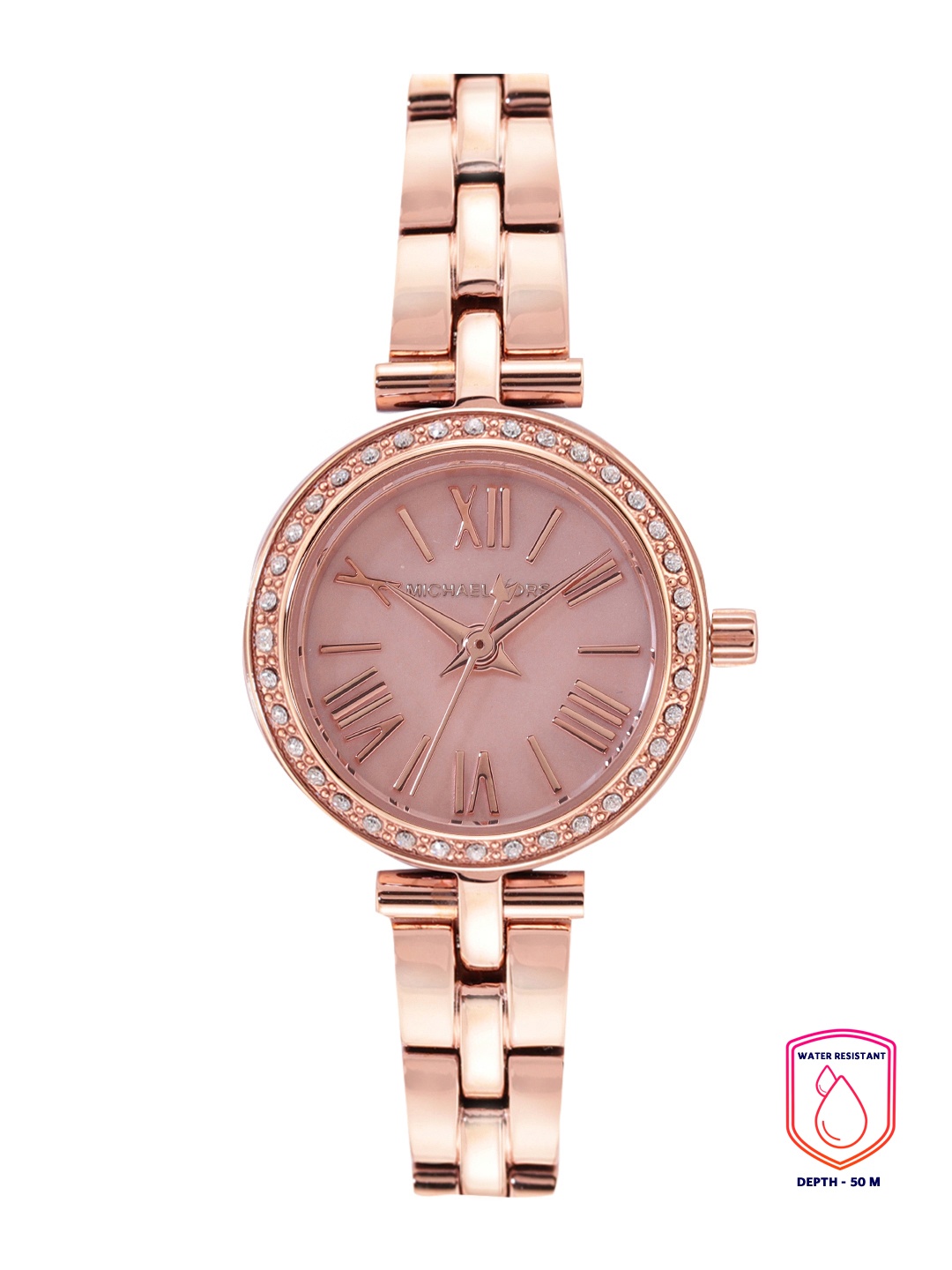 

Michael Kors Women Pink Embellished Analogue Watch MK4570, Rose gold
