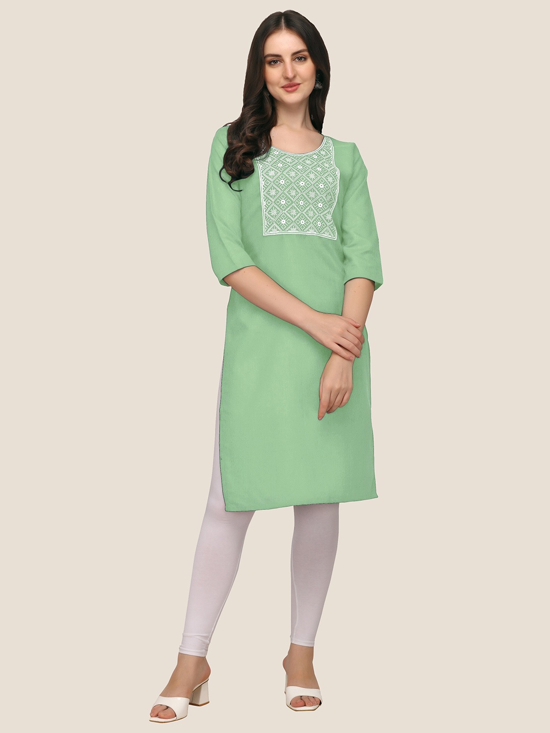 

Anjaneya Sarees Women Green Yoke Design Printed Kurti