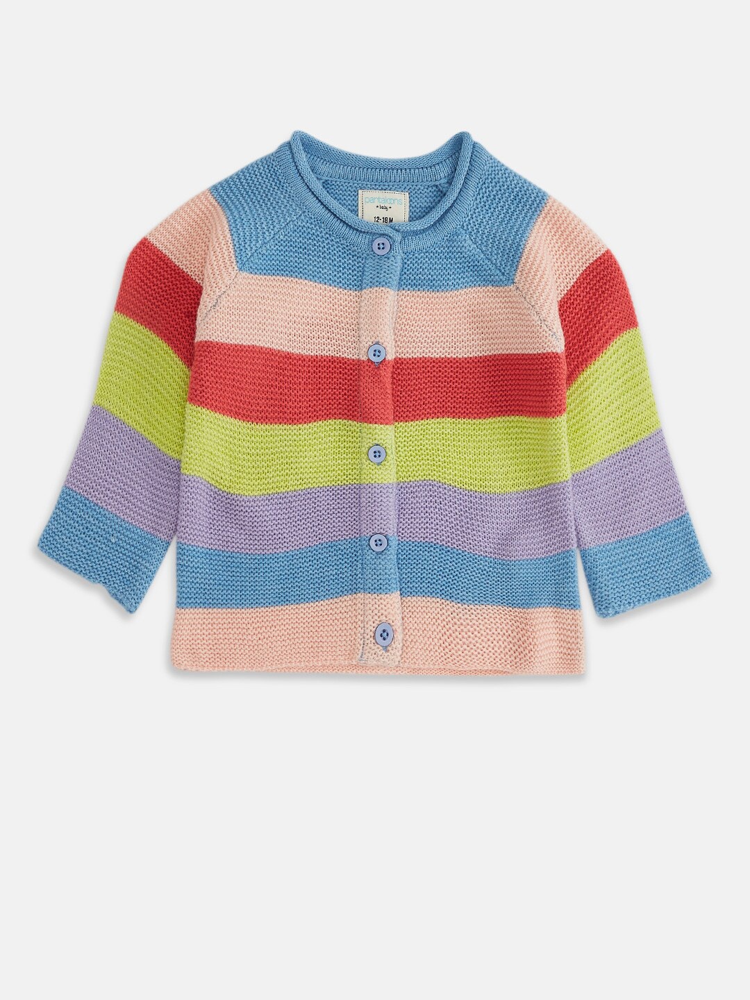

Pantaloons Junior Girls Blue & Red Striped Cardigan