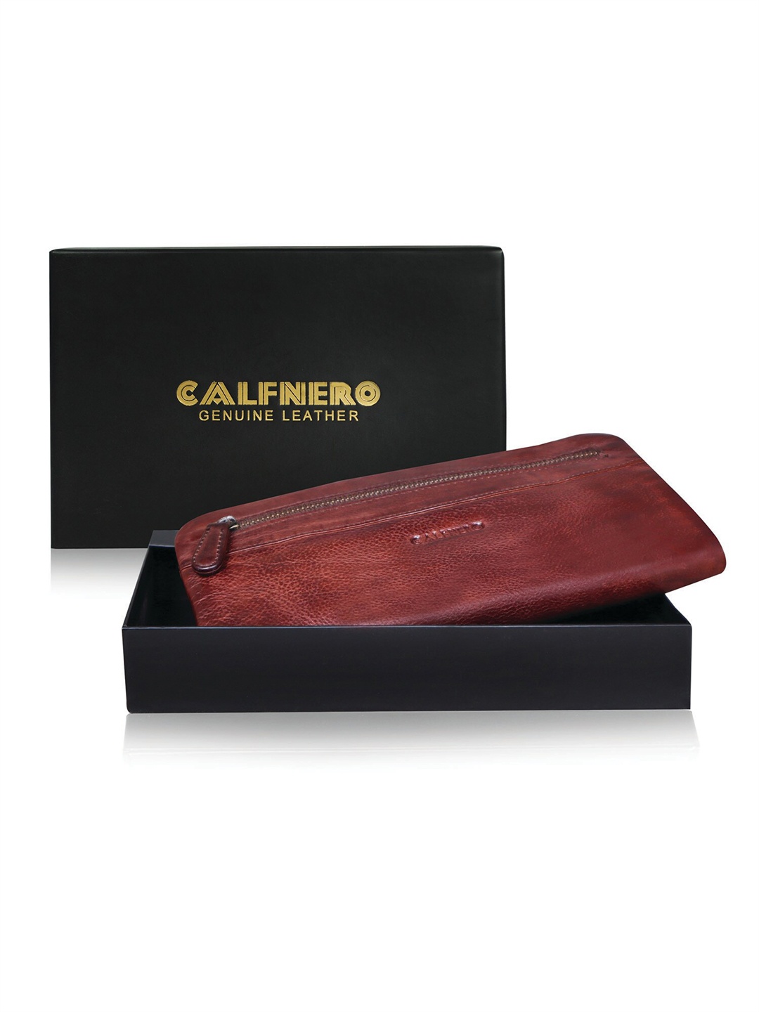 

CALFNERO Women Brown Leather Zip Around Wallet