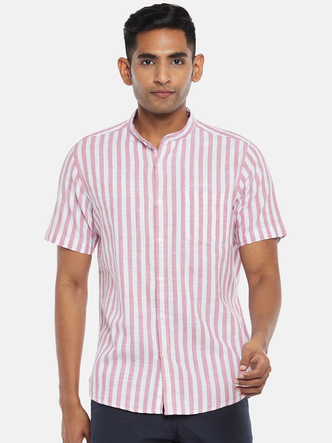 

BYFORD by Pantaloons Men Pink Slim Fit Striped Casual Shirt