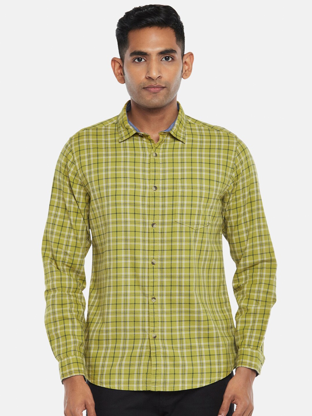 

BYFORD by Pantaloons Men Green Slim Fit Tartan Checks Checked Cotton Casual Shirt