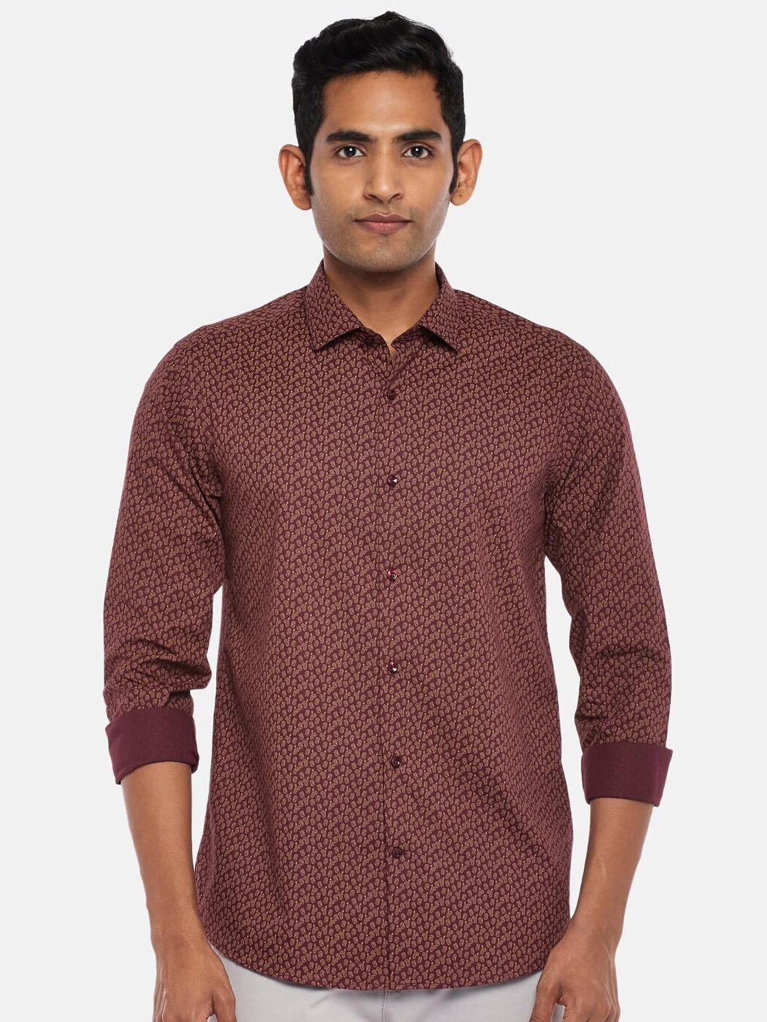 

BYFORD by Pantaloons Men Maroon Slim Fit Printed Casual Shirt