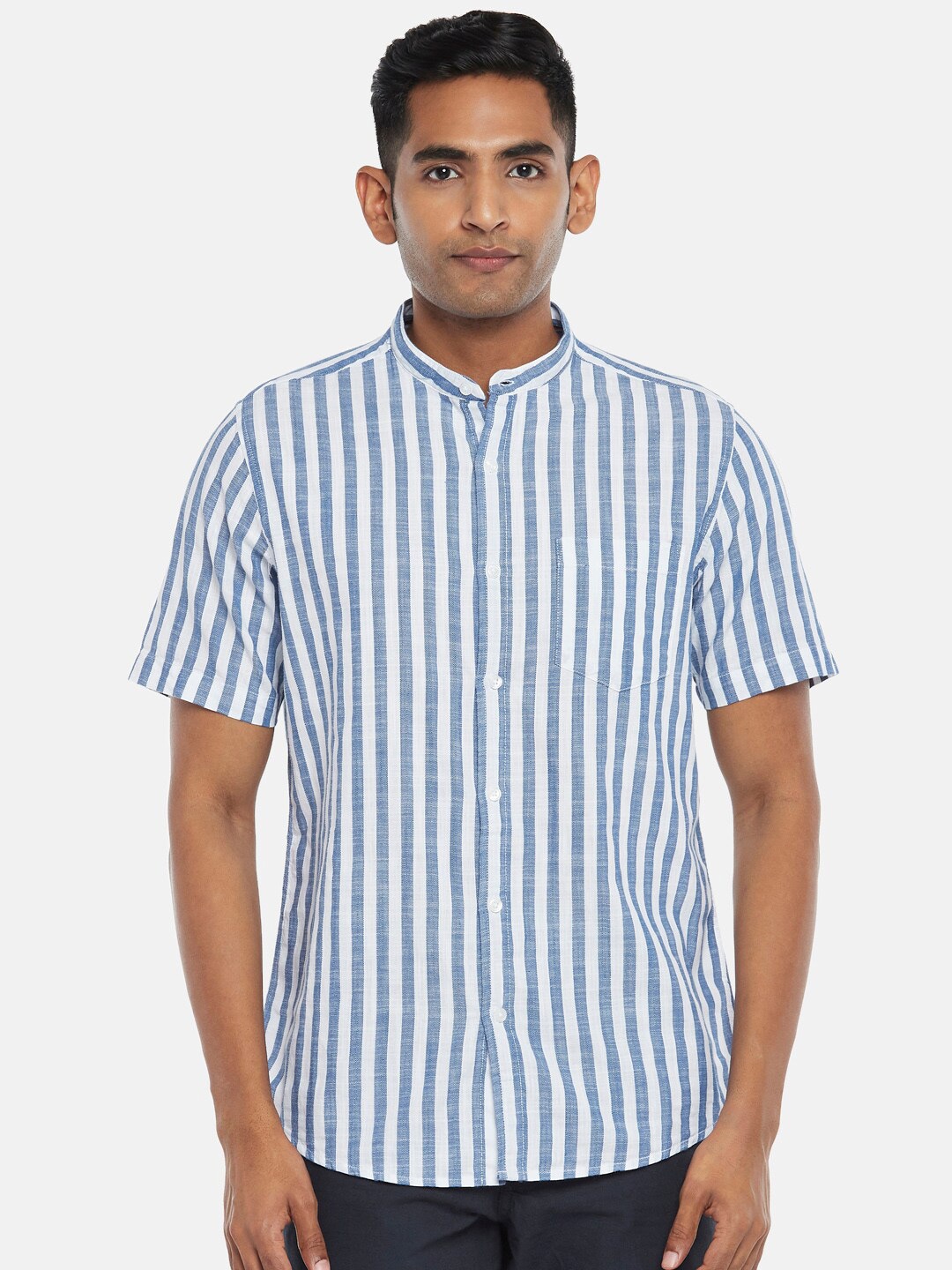 

BYFORD by Pantaloons Men Blue and White Slim Fit Striped Casual Shirt