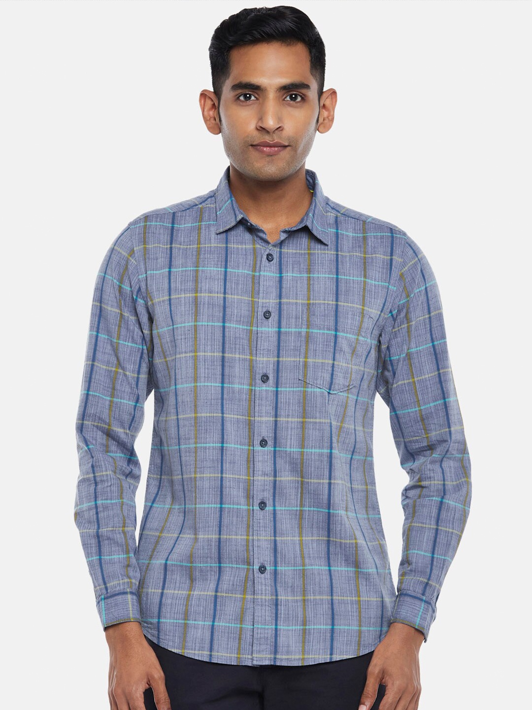 

BYFORD by Pantaloons Men Blue Slim Fit Checked Casual Shirt