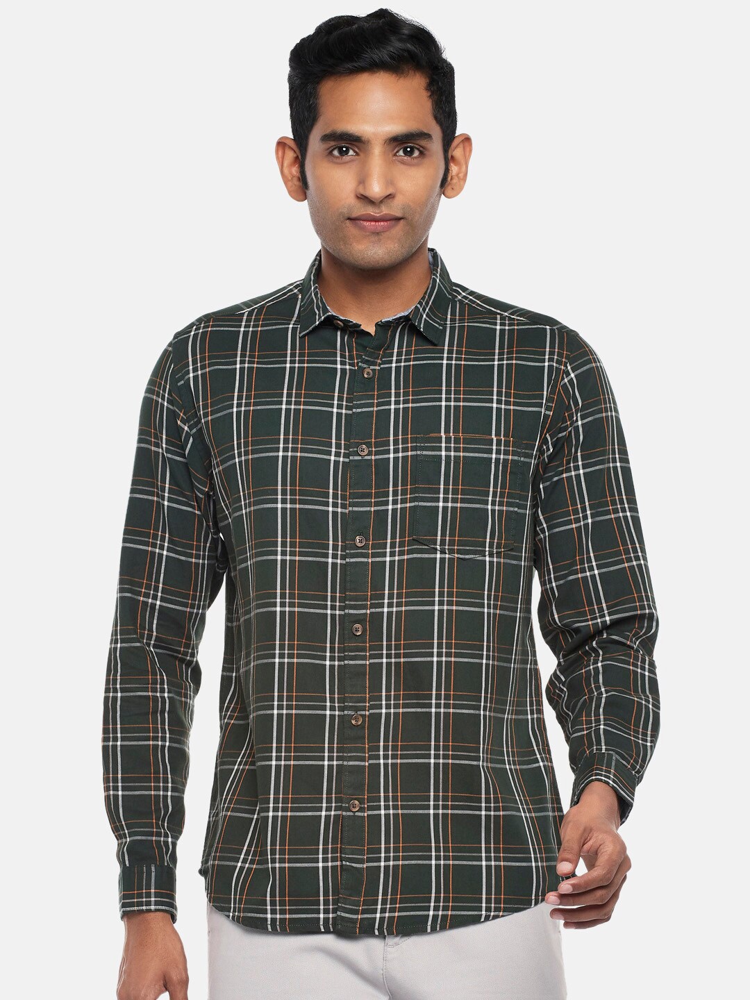 

BYFORD by Pantaloons Men Green Slim Fit Tartan Checks Checked Casual Shirt