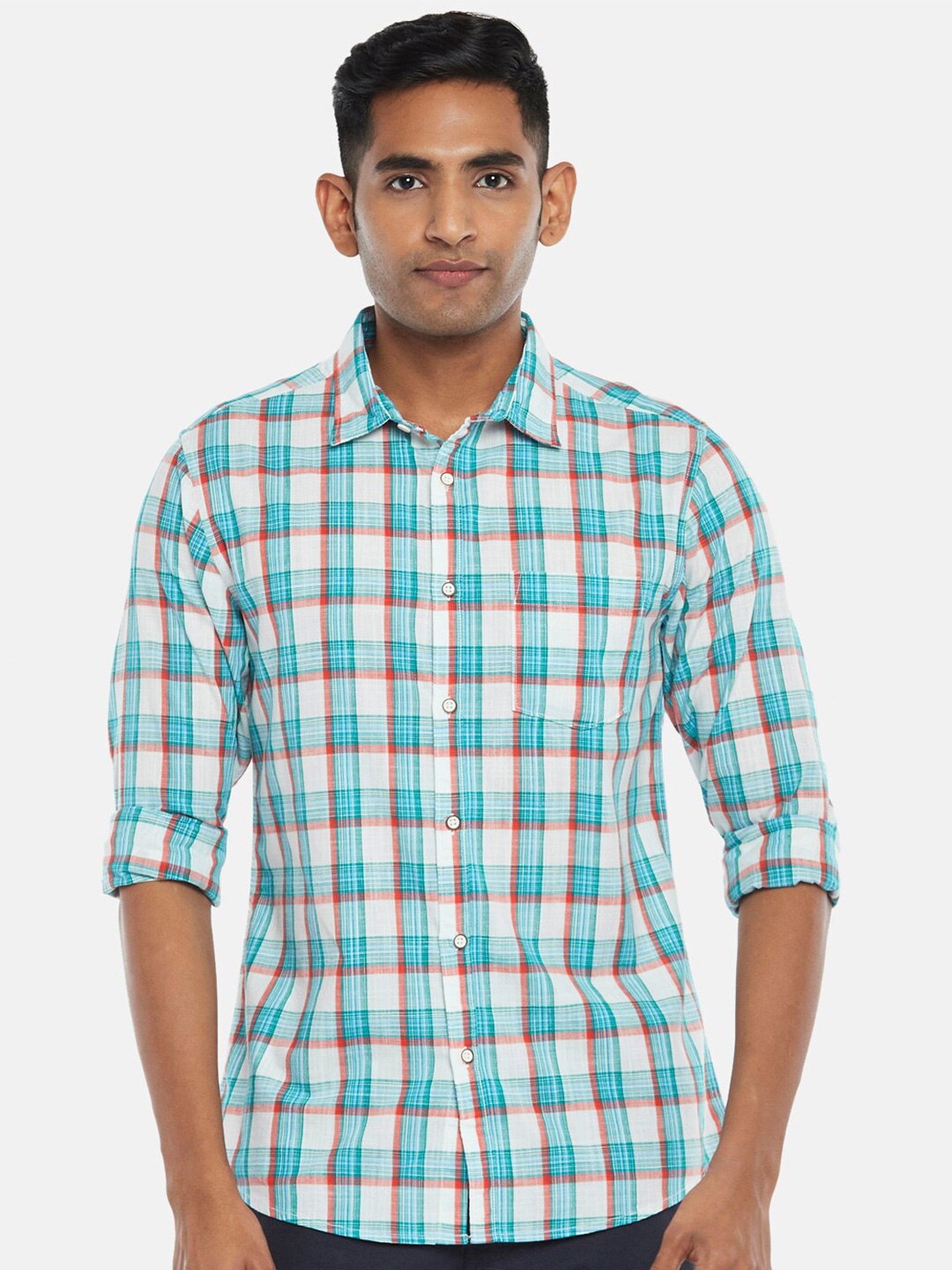 

BYFORD by Pantaloons Men Off White Slim Fit Checked Casual Shirt