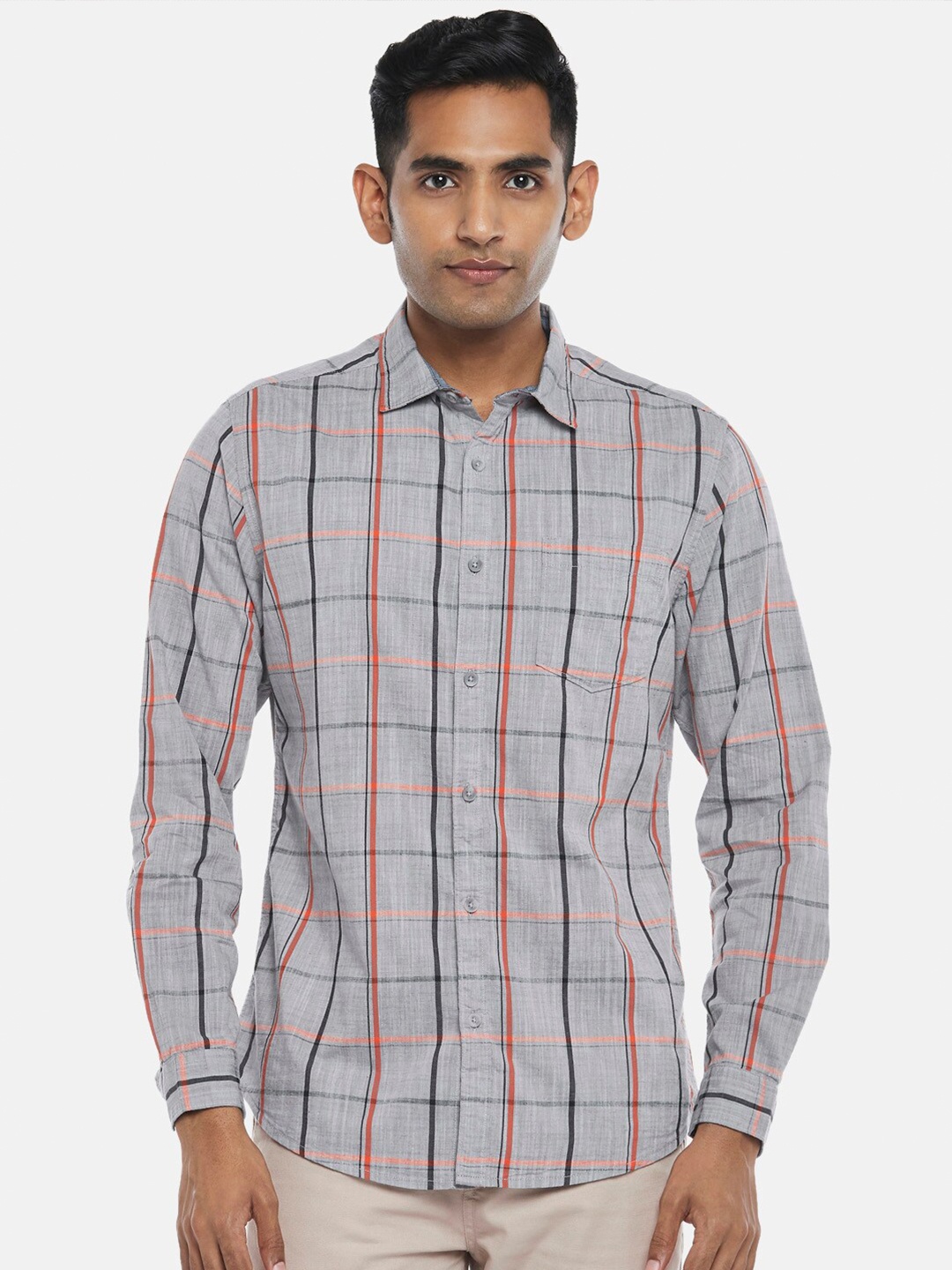 

BYFORD by Pantaloons Men Grey Slim Fit Windowpane Checked Casual Shirt