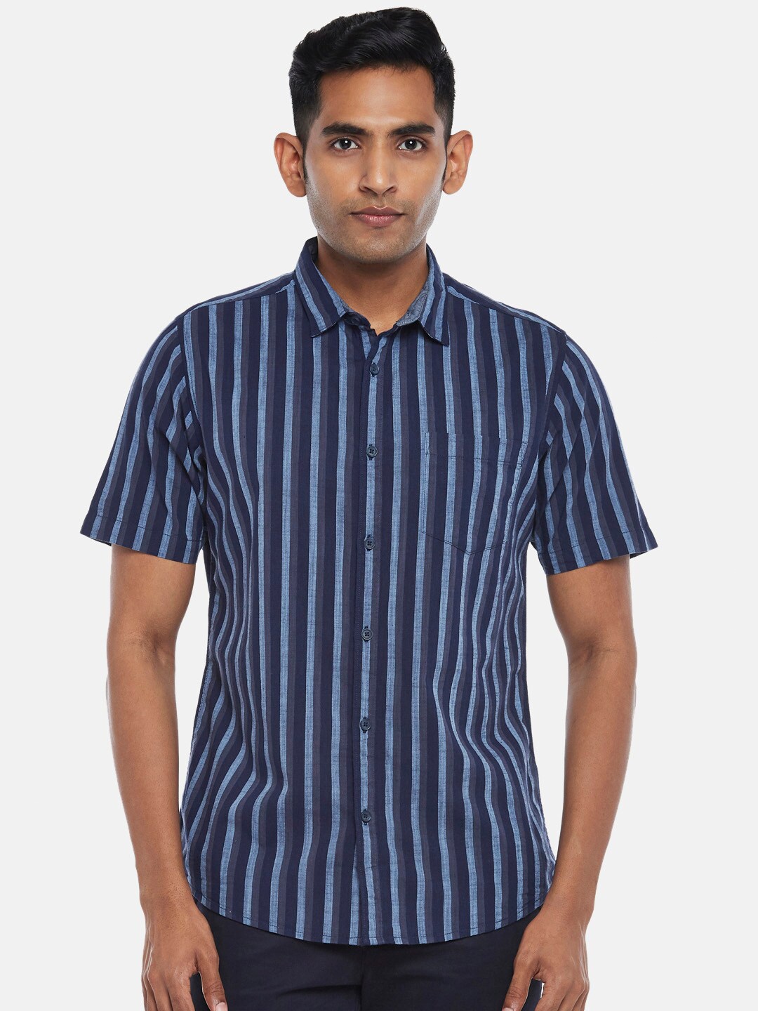 

BYFORD by Pantaloons Men Navy Blue Striped Casual Shirt