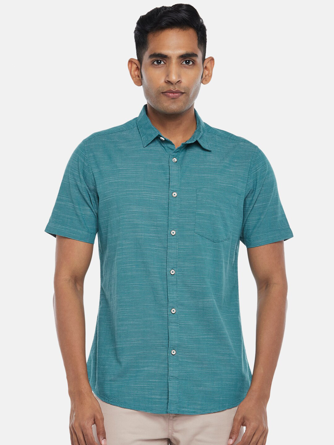

BYFORD by Pantaloons Men Blue Horizontal Striped Casual Shirt