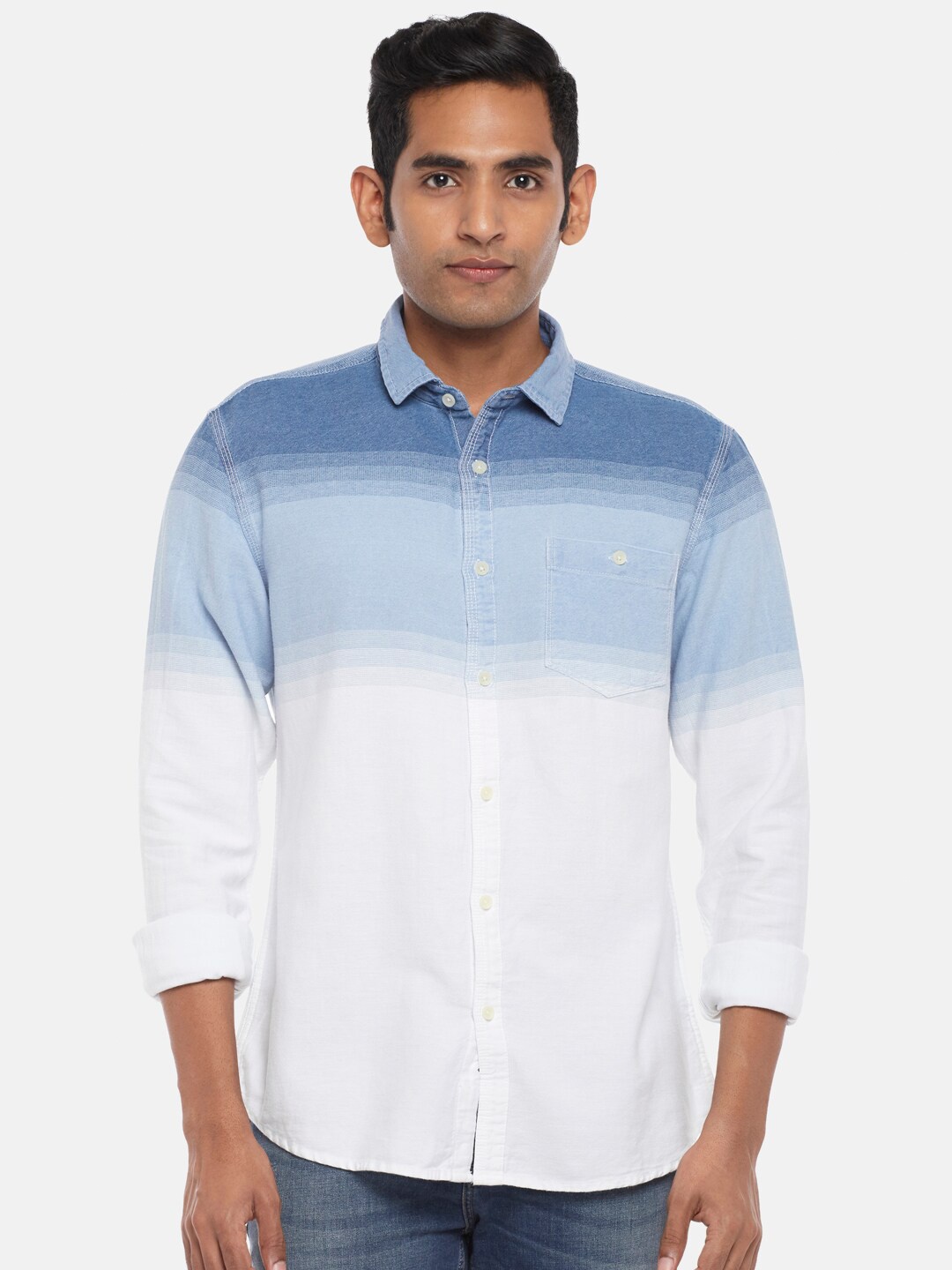 

SF JEANS by Pantaloons Men White Slim Fit Colourblocked Cotton Casual Shirt