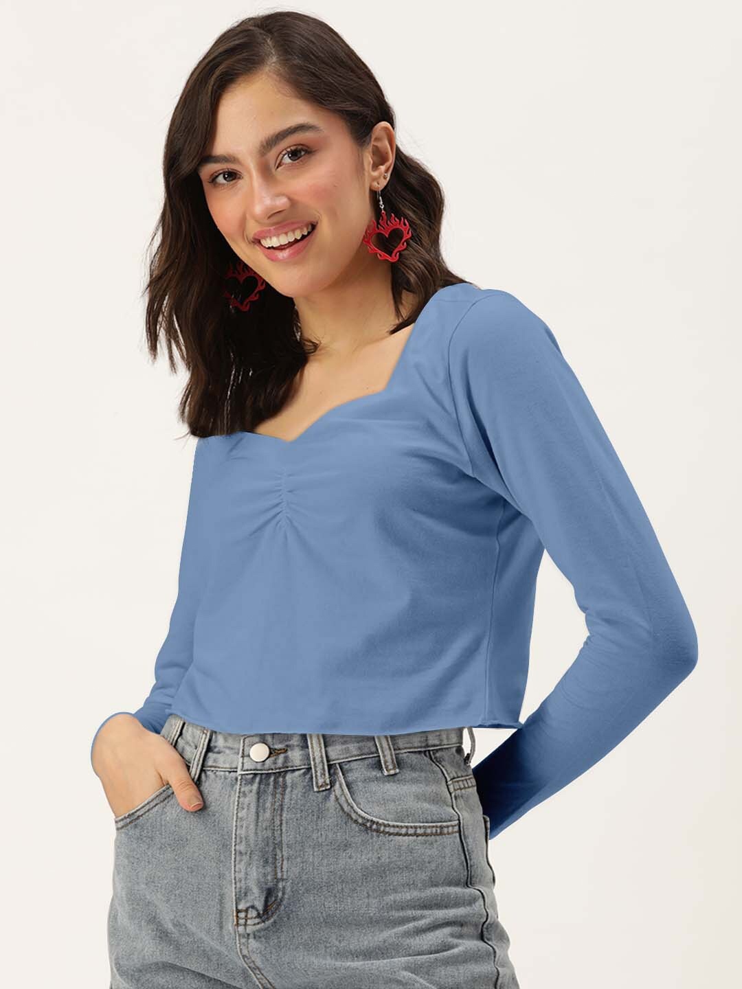 

DressBerry Blue Sweetheart Neck Regular Top