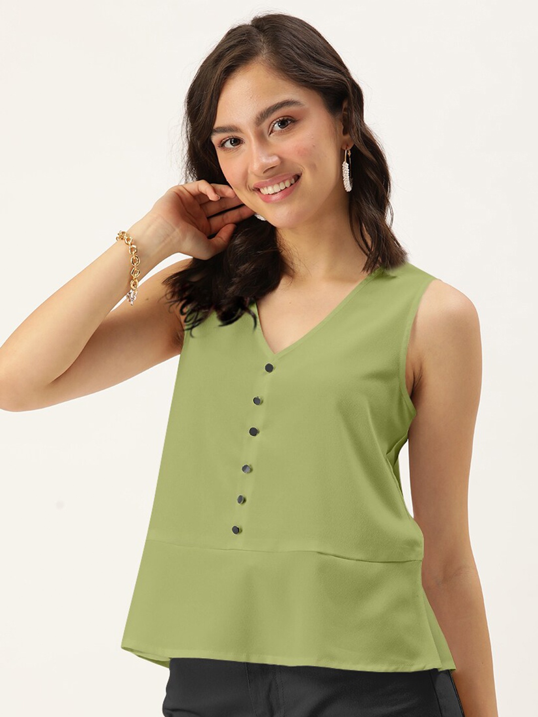 

DressBerry Olive Green Crepe Top