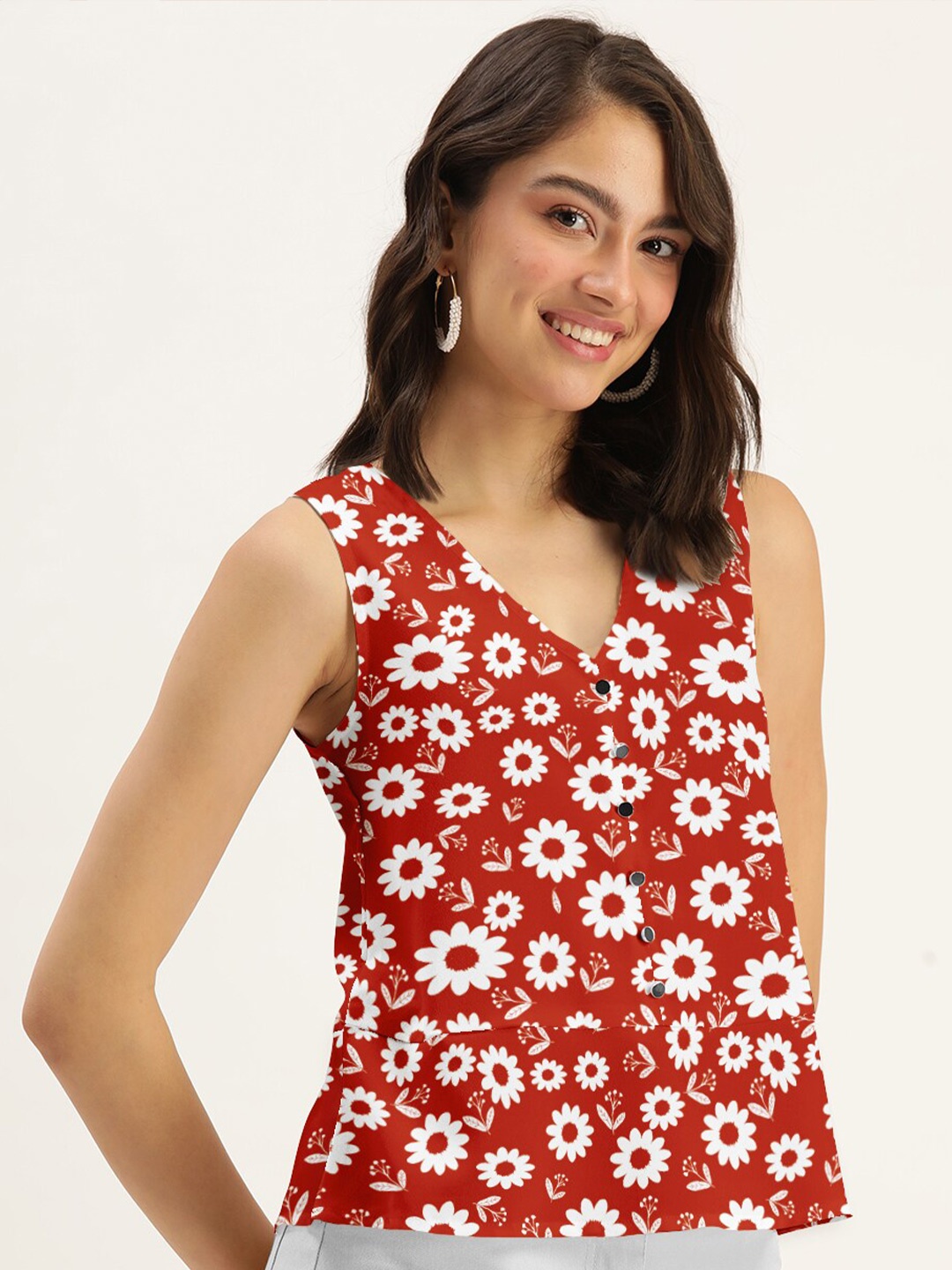 

DressBerry Floral Print Crepe Top, Rust