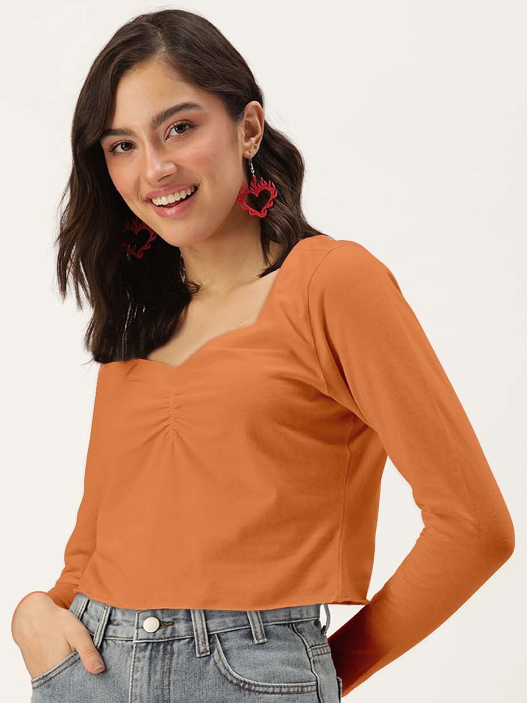 

DressBerry Rust Orange Sweetheart Neck Crop Top