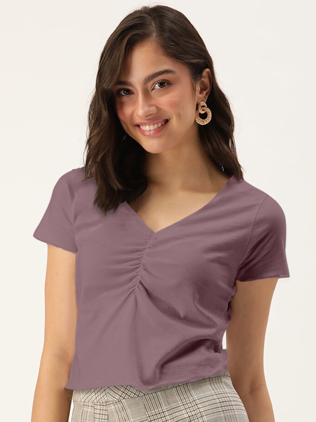 

DressBerry Women Mauve Solid Crop Top