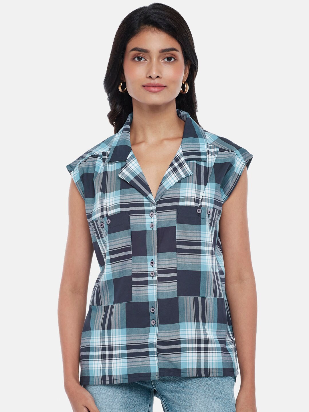 

SF JEANS by Pantaloons Women Blue Checked Casual Shirt