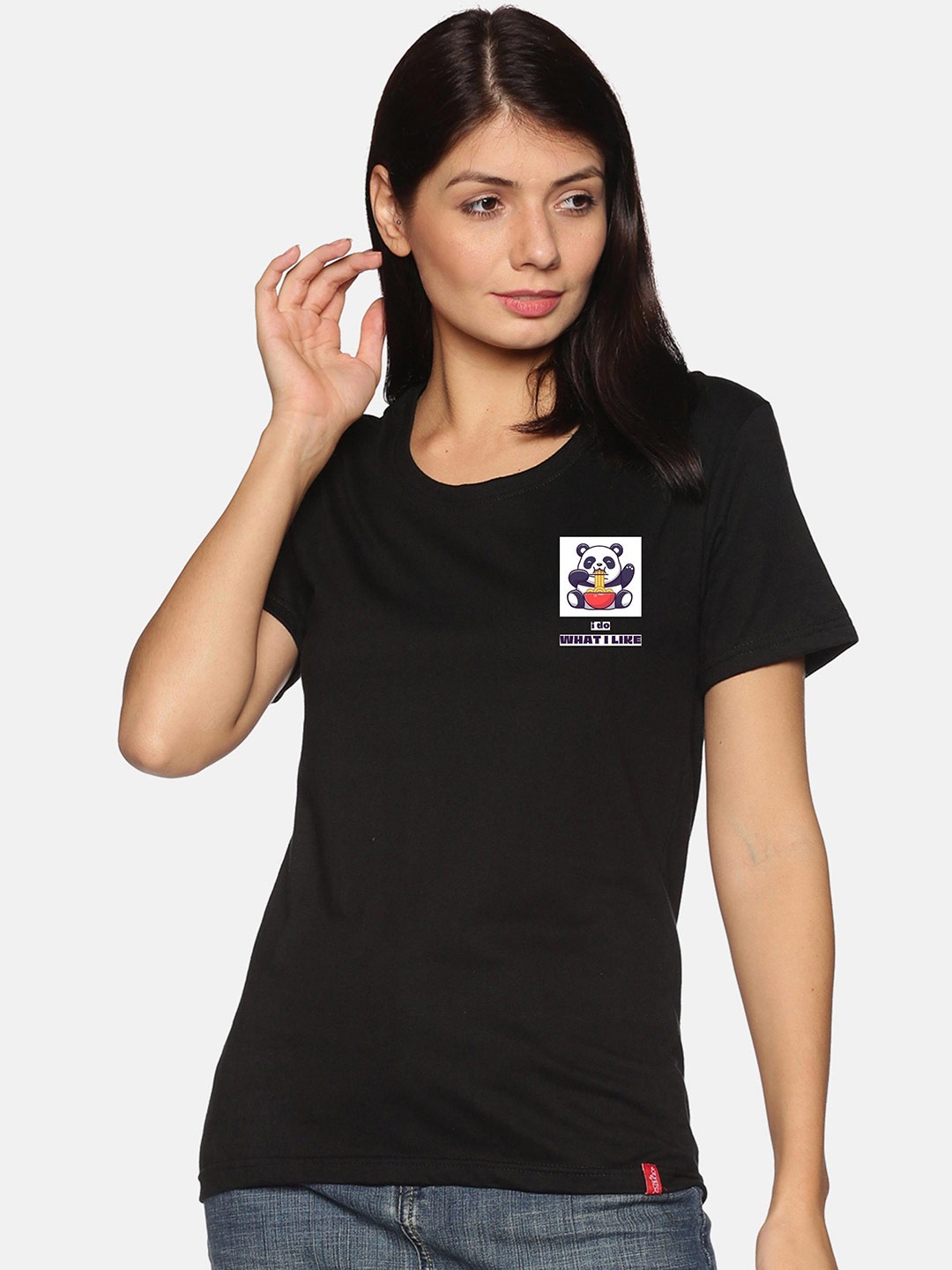 

NOT YET by us Women Black Printed Round Neck T-shirt