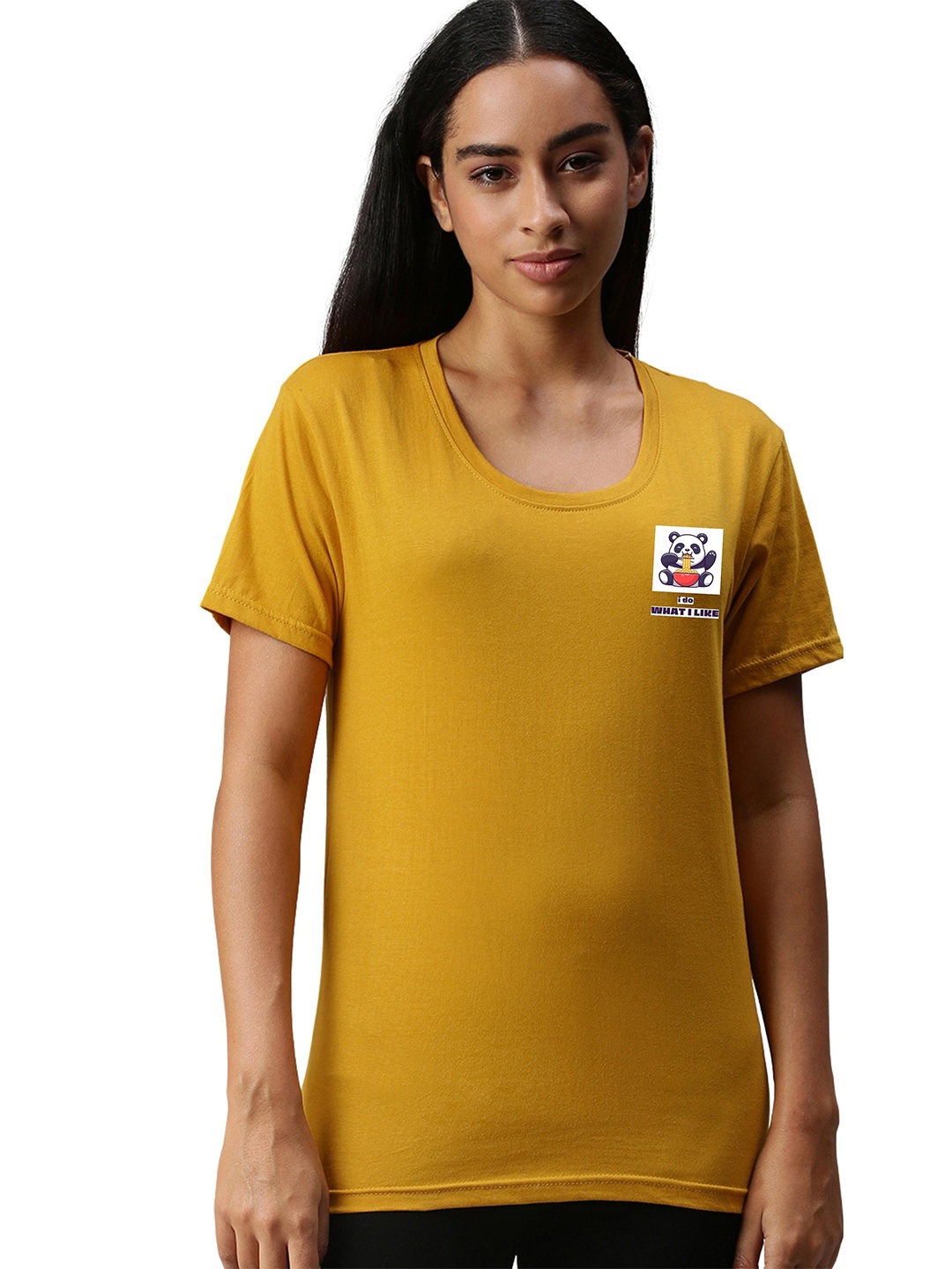 

NOT YET by us Women Mustard Yellow Applique T-shirt