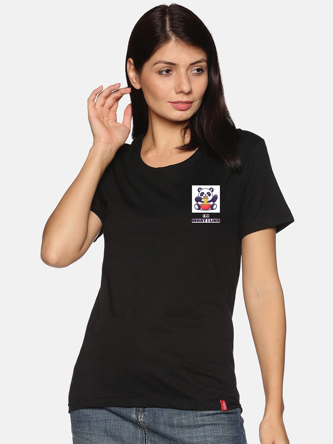 

NOT YET by us Women Black Cotton Round Neck T-shirt