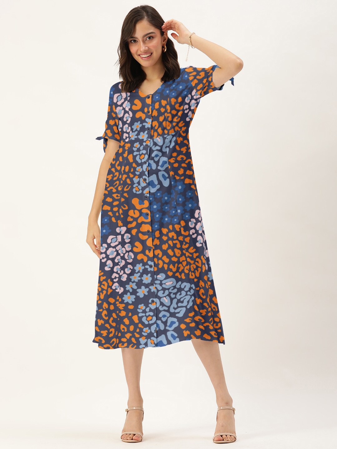 

DressBerry Blue Floral A-Line Dress