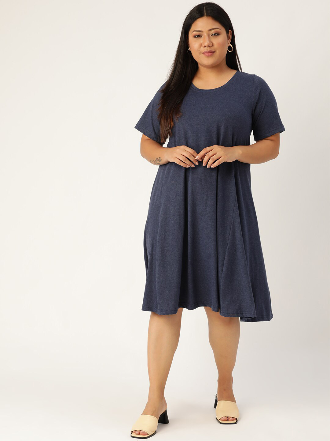 

theRebelinme Plus Size Women Blue Solid A-Line Dress